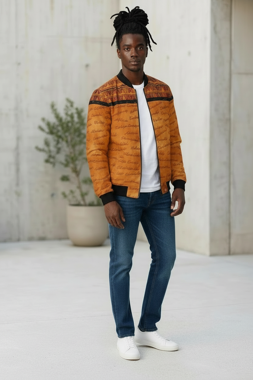 Ghana Print Bomber Jacket | All Roads Lead to Ghana | Kinky Nomad