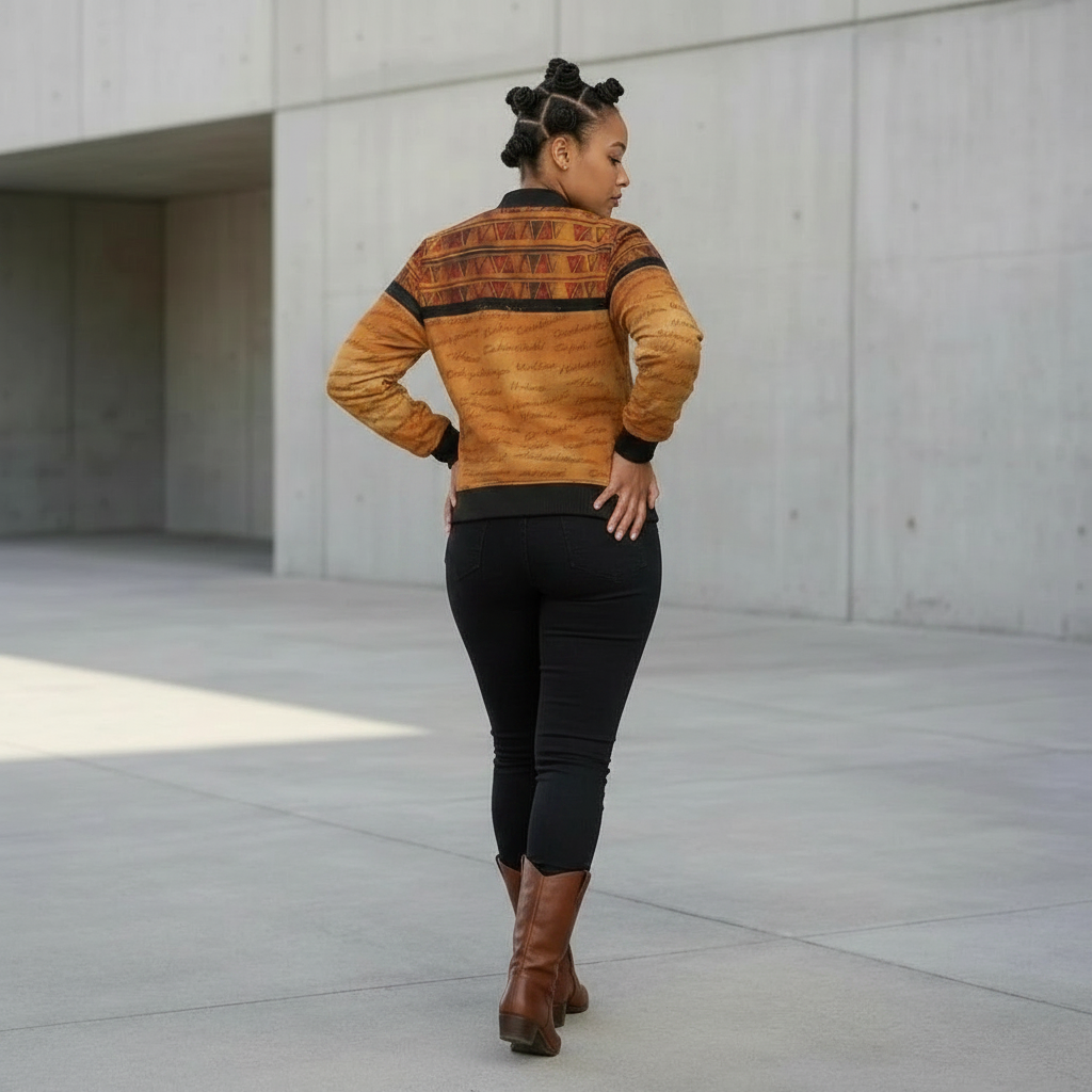 Women's Bomber Jacket | Angles Bogolan Ghana Isis | Kinky Nomad