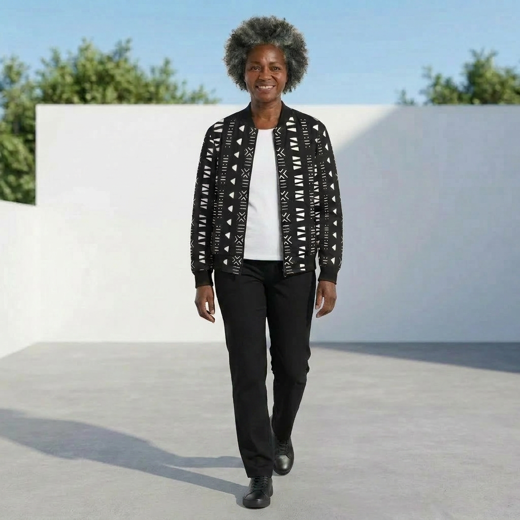 Women's Bomber Jacket | Angles Bogolan Ghana Isis | Kinky Nomad