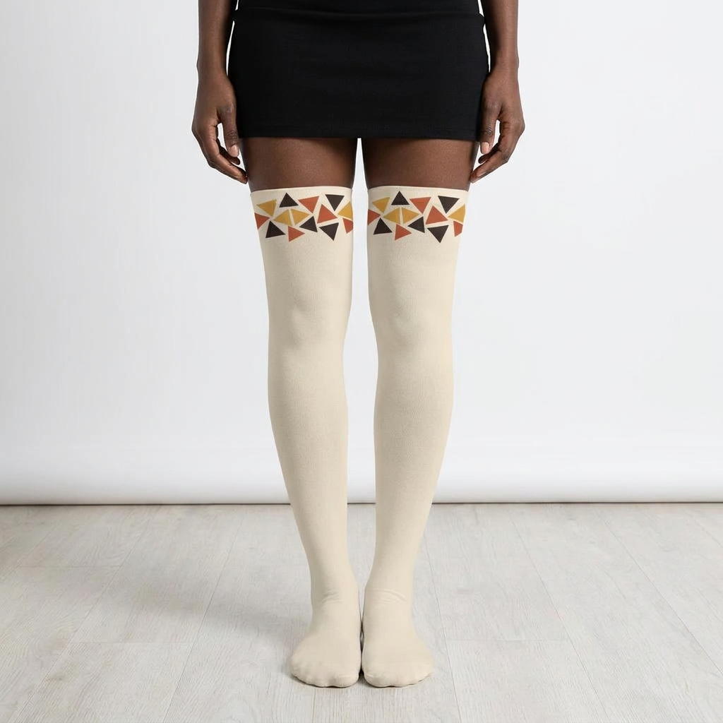 Printed Thigh-High Stockings | Isis Bogolan Angles | Kinky Nomad