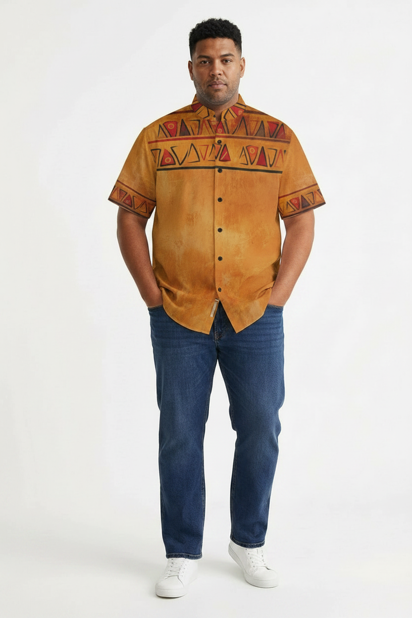 Stand Up Collar Shirt | Osiris Gold Print Ghana Ground | Kinky Nomad