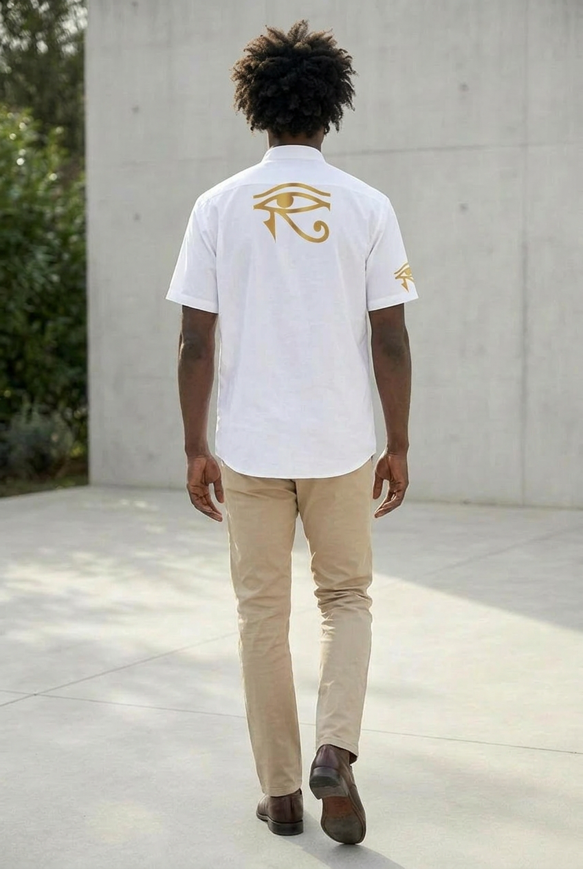 Stand Up Collar Shirt | Osiris Gold Print | Kemet Series | Kinky Nomad