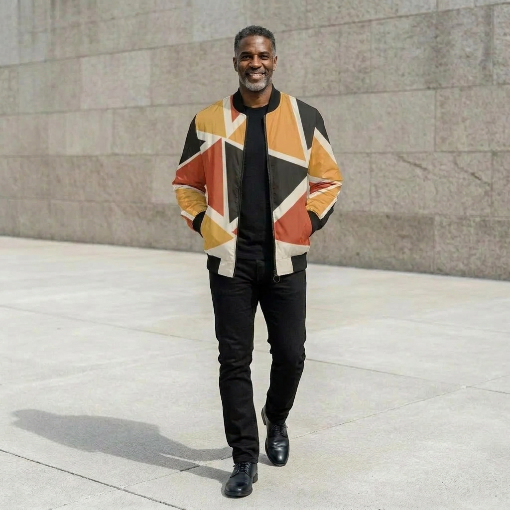 Men's Bomber Jacket | Angles Bogolan Ghana Kemet | Kinky Nomad