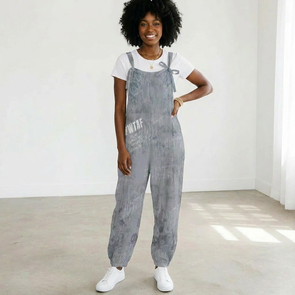 WTAF Baggy Jumpsuit – Oversized Bow Strap Streetwear Romper Baggy Suspender Jumpsuit