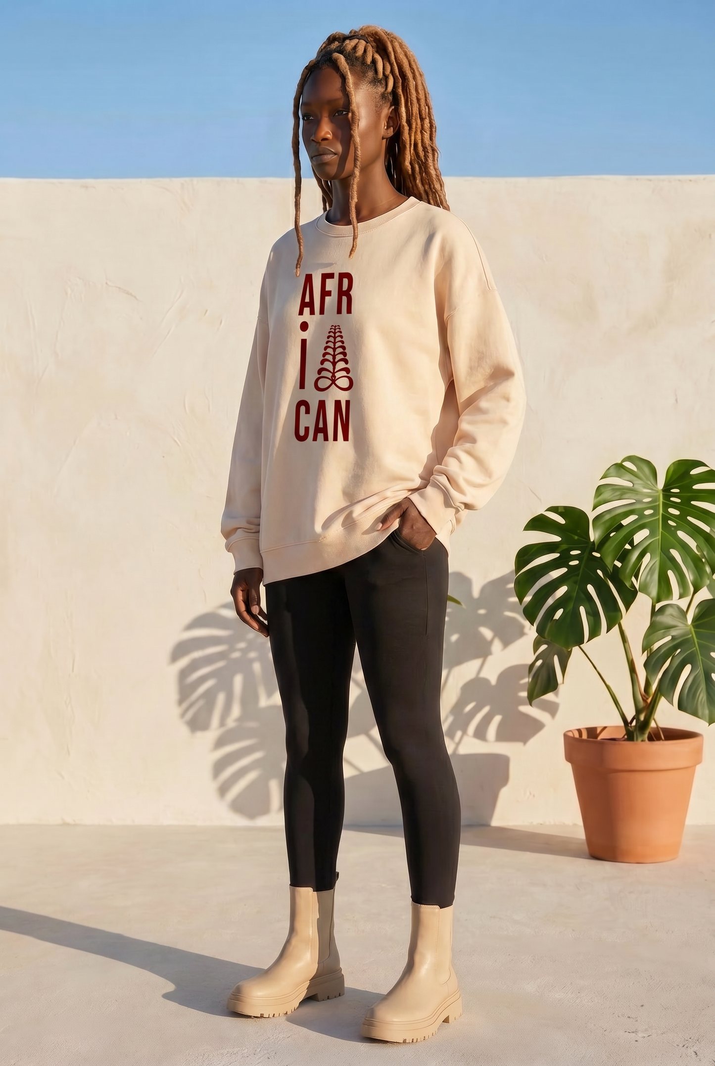 AFRICAN Sweatshirt | Aya Adinkra Symbol | Recycled Fleece | Kinky Nomad