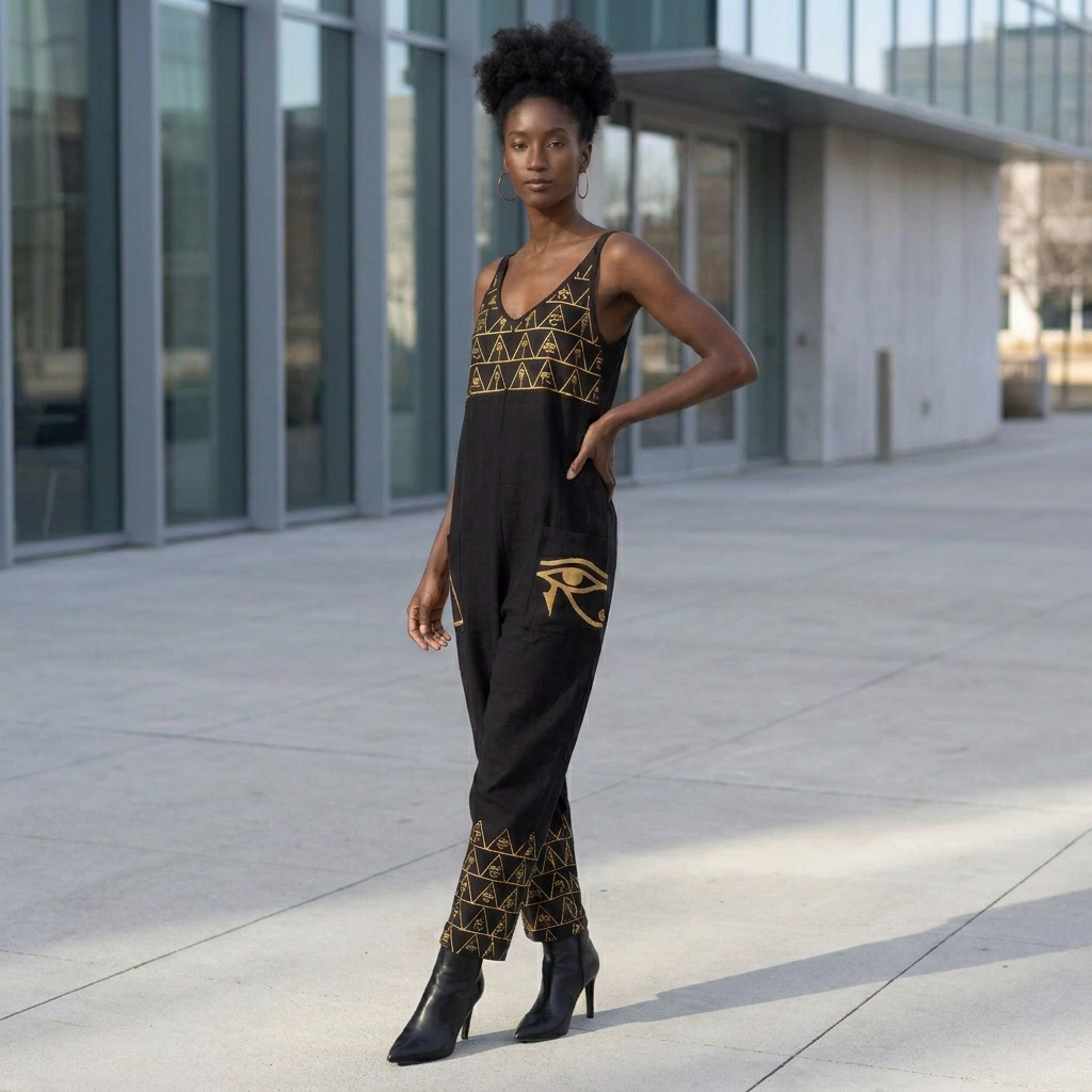 Isis V-Neck Jumpsuit | Kemet Series | Black & Gold | Kinky Nomad