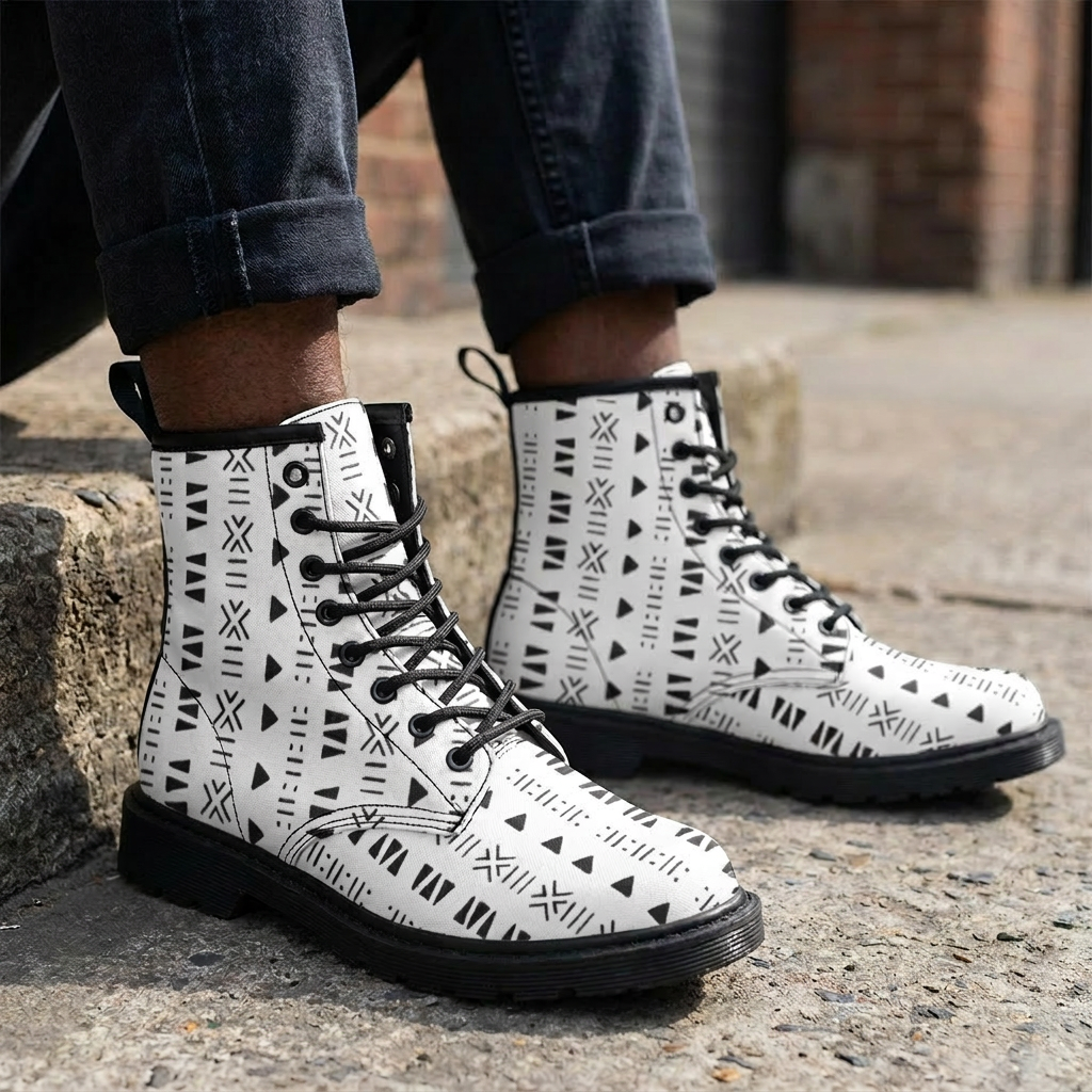 Bogolan Print Combat Boots | Mud Cloth | Afro Boho Sole | Kinky Nomad