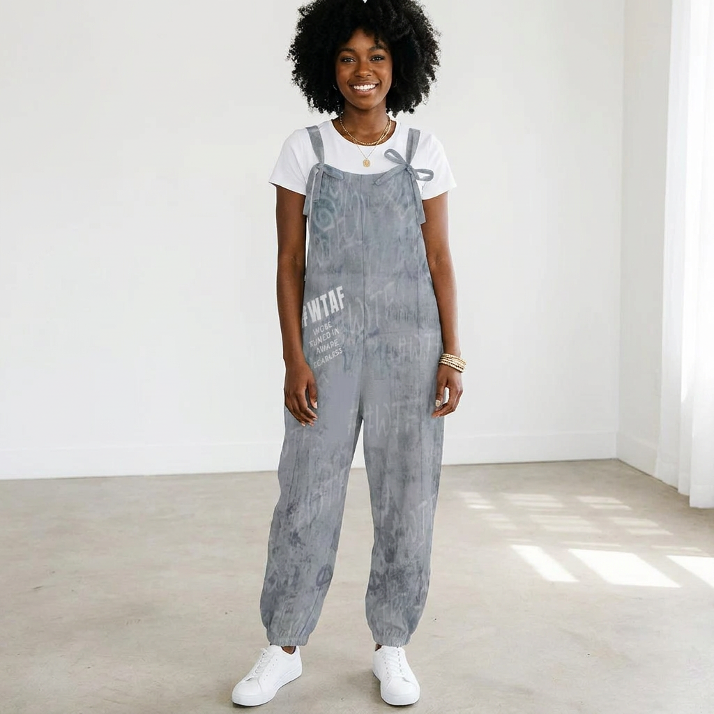WTAF Baggy Jumpsuit – Oversized Bow Strap Streetwear Romper Baggy Suspender Jumpsuit