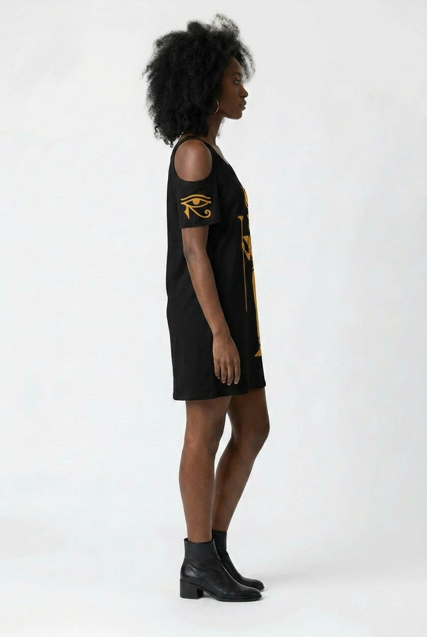 Isis Dress | Egyptian Goddess Cold Shoulder Dress | Kemet Collection | Kinky Nomad