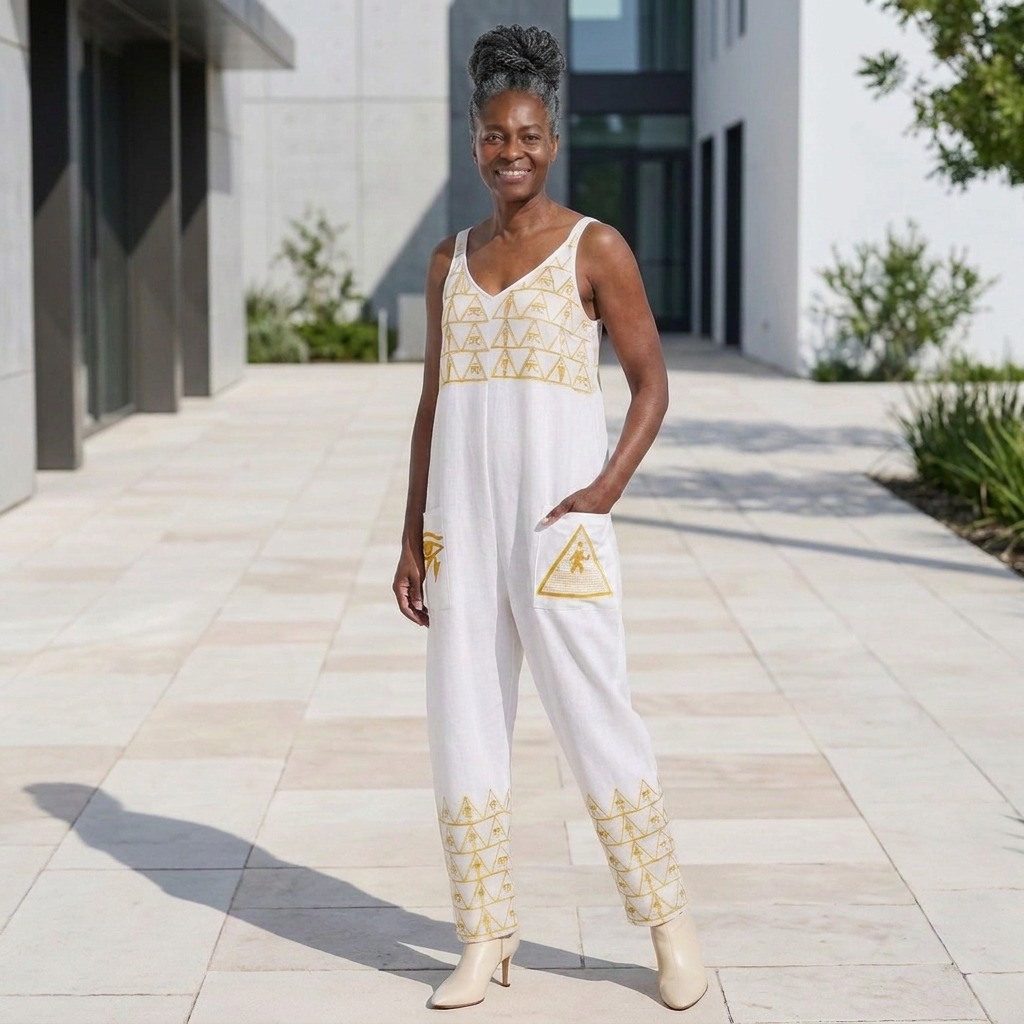 Isis V-Neck Jumpsuit | Kemet Series | Black & White | Kinky Nomad