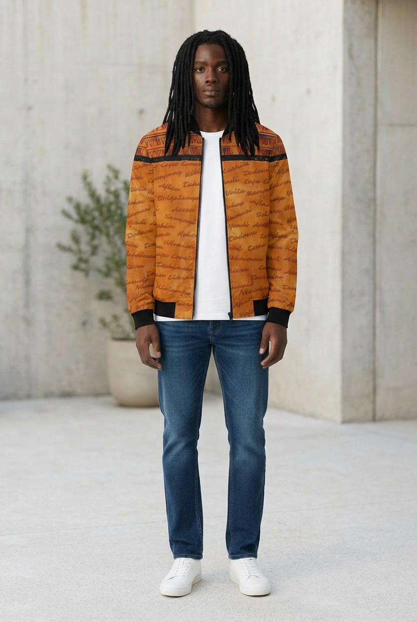 Ghana Print Bomber Jacket | All Roads Lead to Ghana | Kinky Nomad