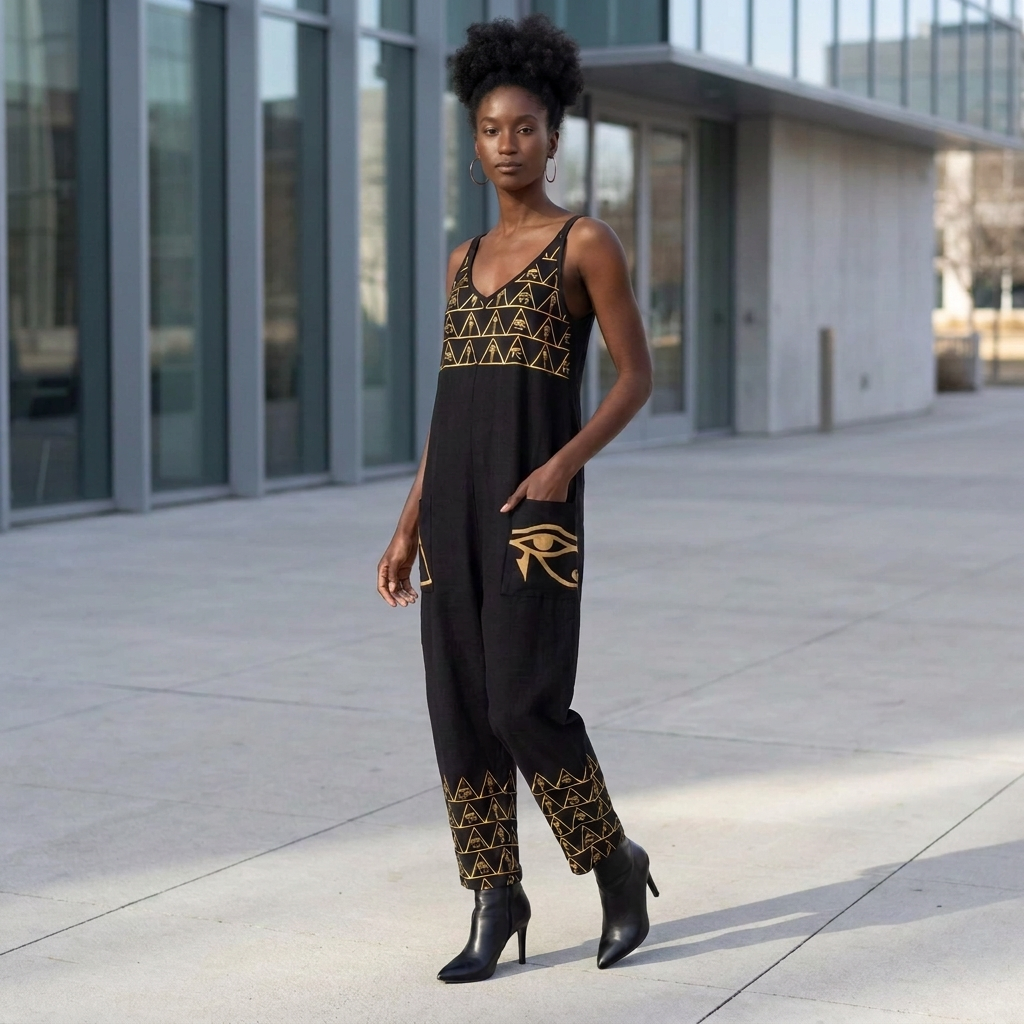 Isis V-Neck Jumpsuit | Kemet Series | Black & Gold | Kinky Nomad