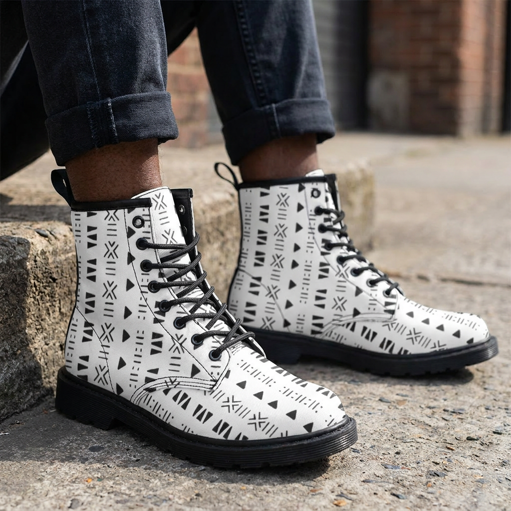 Bogolan Print Combat Boots | Mud Cloth | Afro Boho Sole | Kinky Nomad