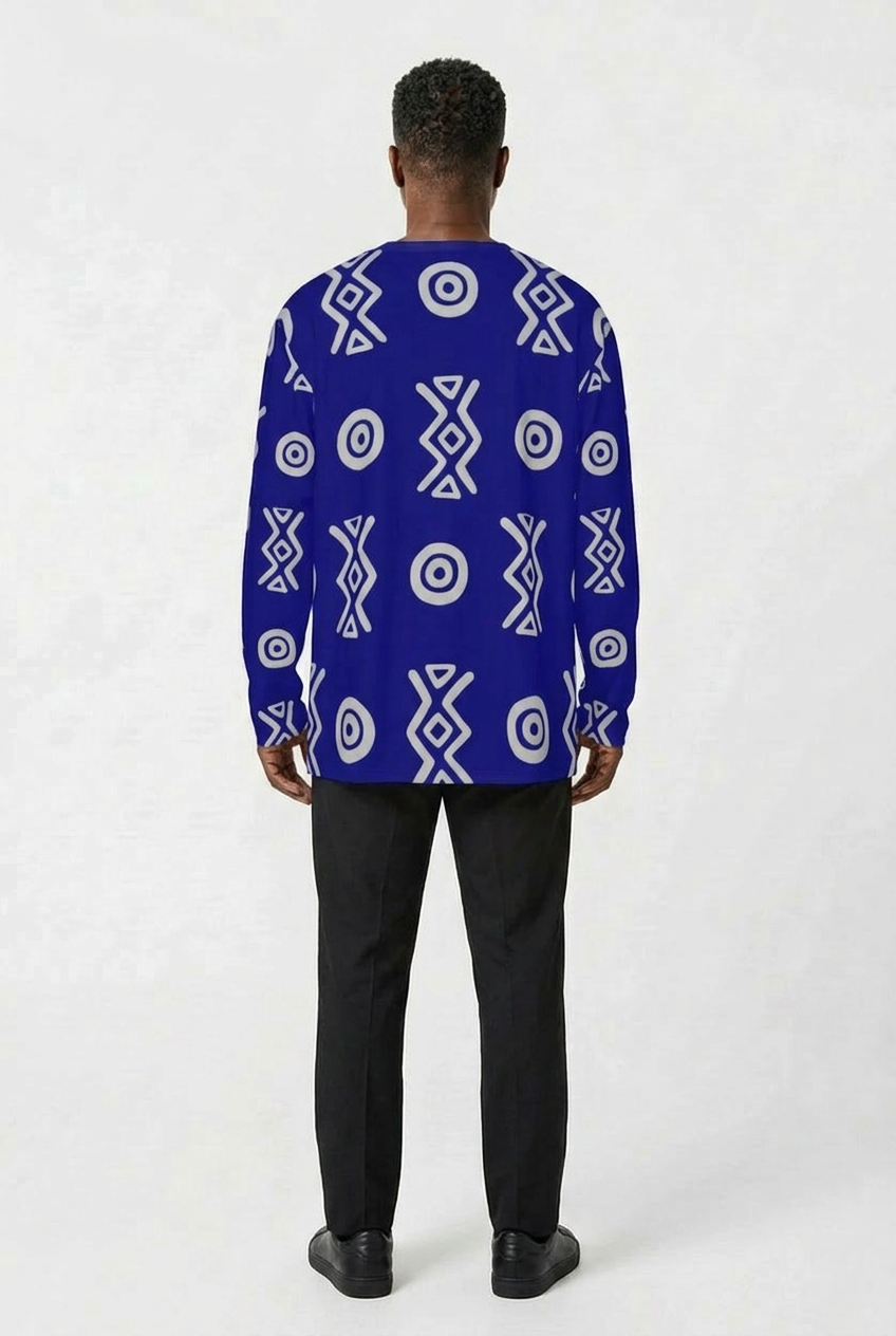 African Linen Shirt | Adinkra-Inspired Geometric Long Sleeve | Savanna Collection | Kinky Nomad