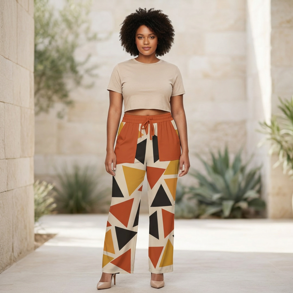 Printed Wide Leg Pants | Angles Bogolan Ghana Ground | Kinky Nomad