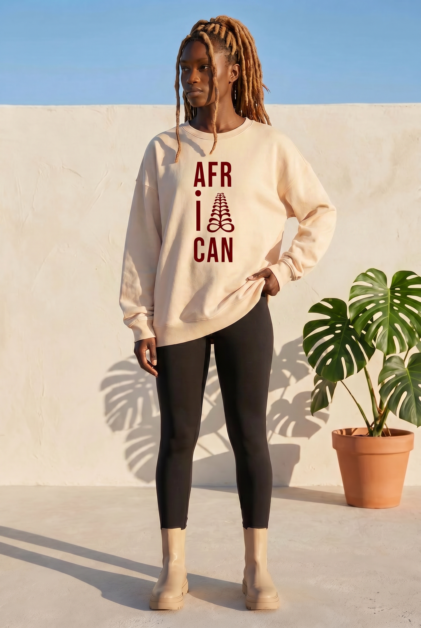 AFRICAN Sweatshirt | Aya Adinkra Symbol | Recycled Fleece | Kinky Nomad