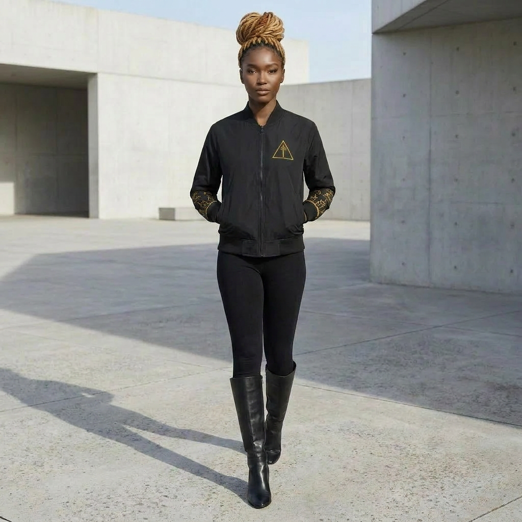 Women's Bomber Jacket | Angles Bogolan Ghana Isis | Kinky Nomad