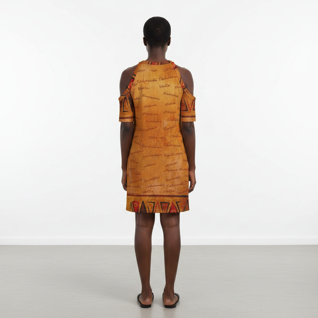 Ghana Inspired African Print Cold Shoulder Dress | Kinky Nomad