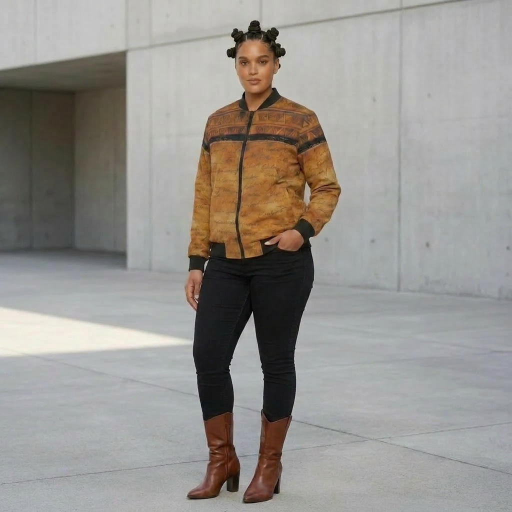 Women's Bomber Jacket | Angles Bogolan Ghana Isis | Kinky Nomad