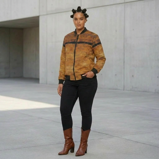Women's Bomber Jacket | Angles Bogolan Ghana Isis | Kinky Nomad