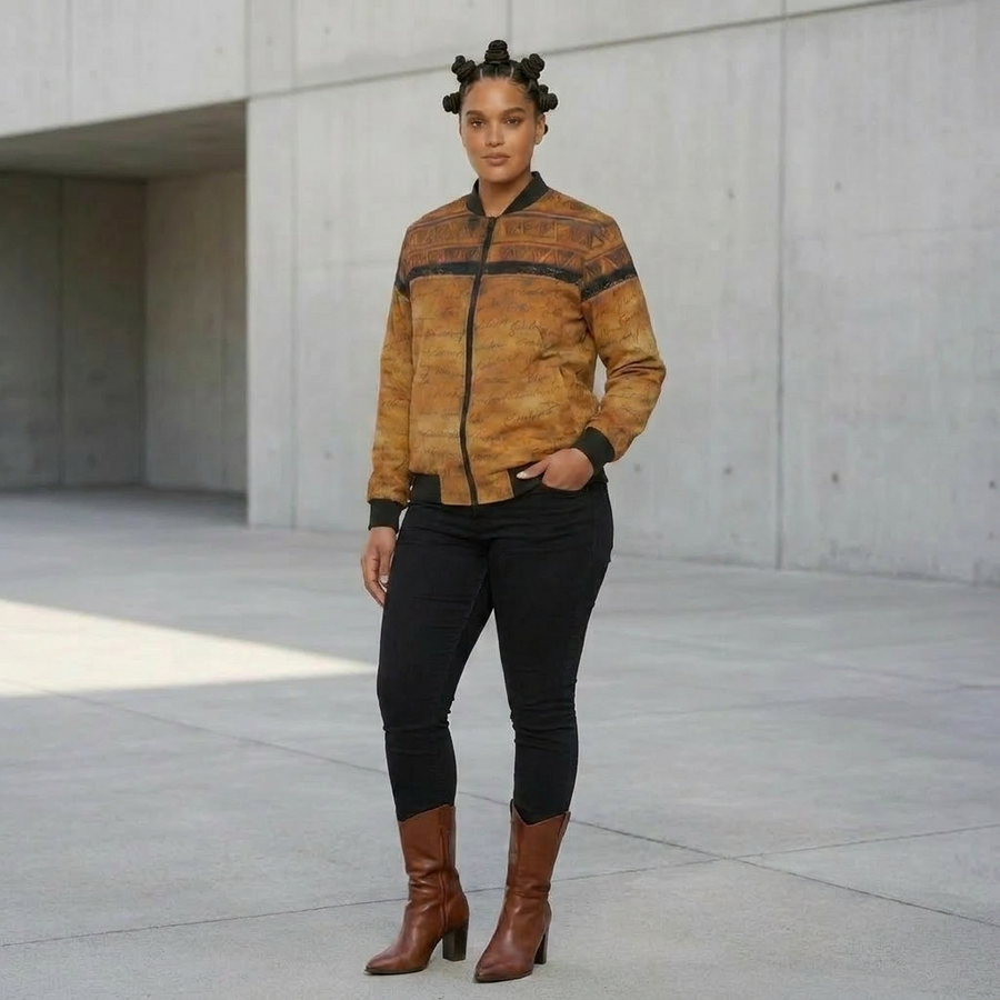 Women's Bomber Jacket | Angles Bogolan Ghana Isis | Kinky Nomad