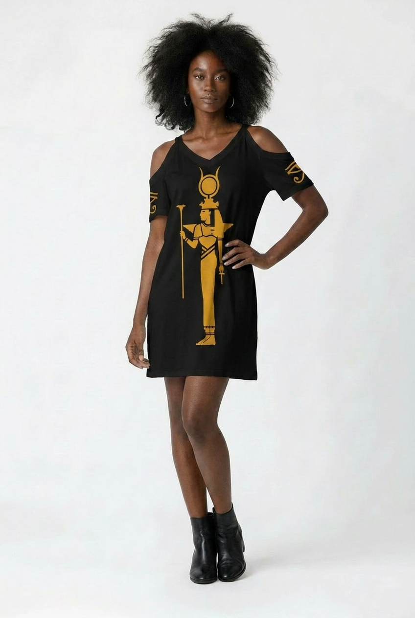 Isis Dress | Egyptian Goddess Cold Shoulder Dress | Kemet Collection | Kinky Nomad