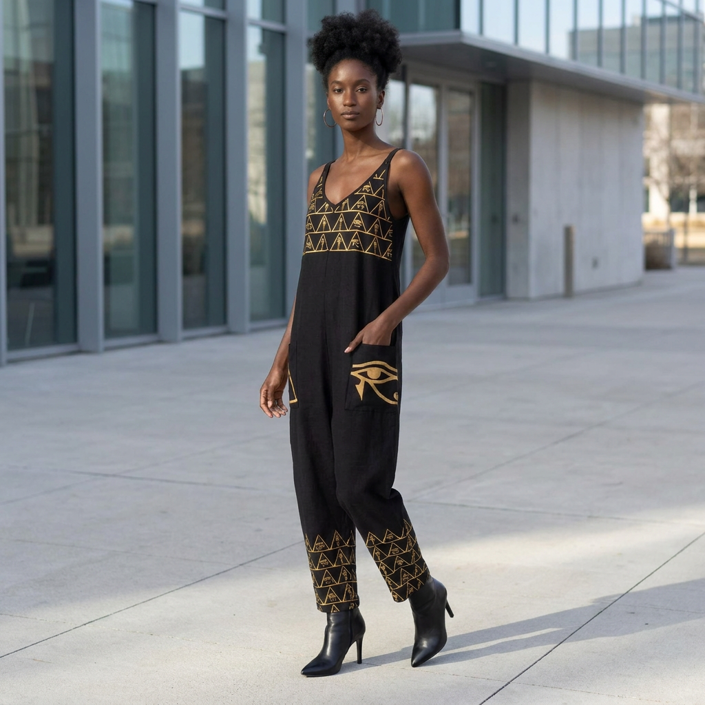 Isis V-Neck Jumpsuit | Kemet Series | Black & Gold | Kinky Nomad