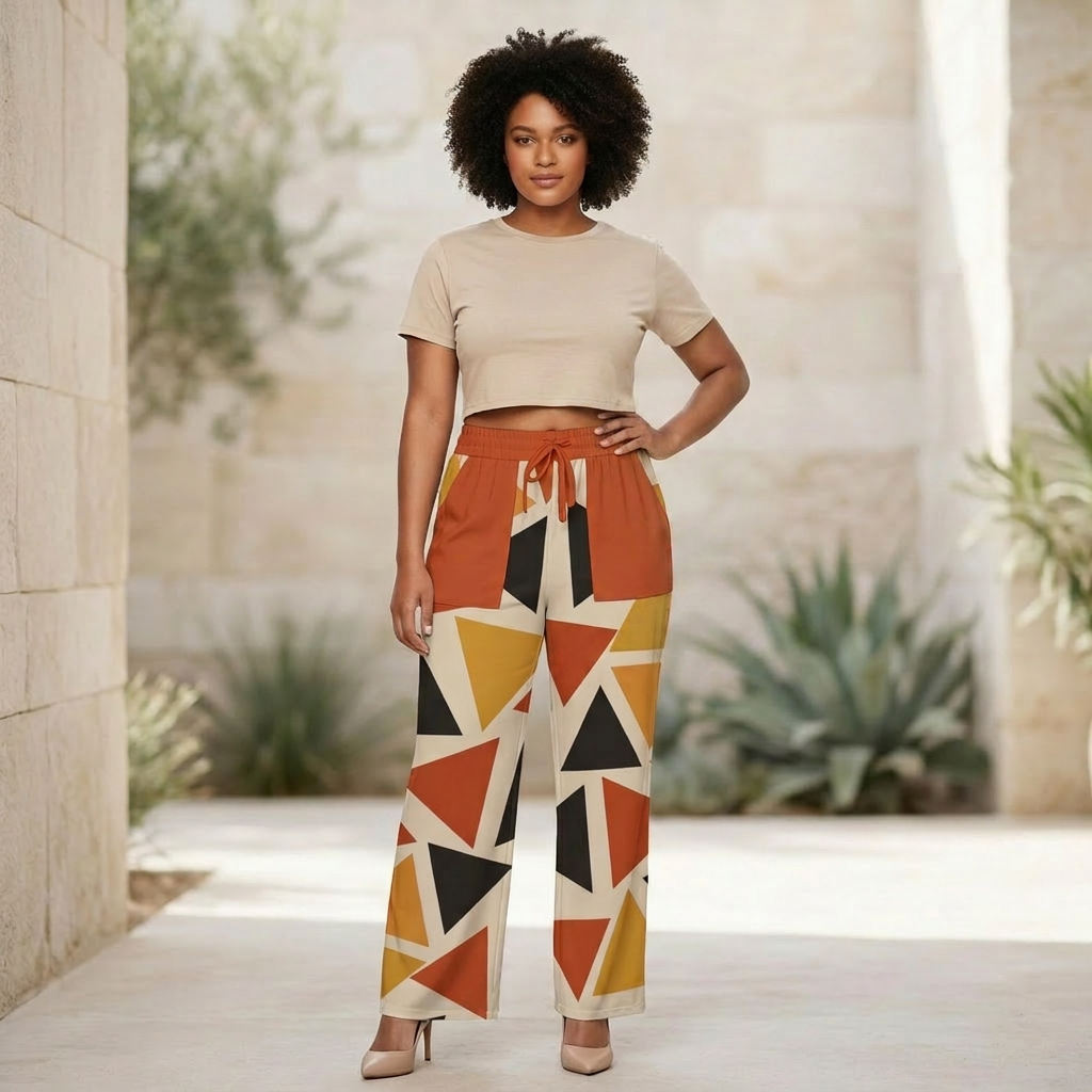 Printed Wide Leg Pants | Angles Bogolan Ghana Ground | Kinky Nomad