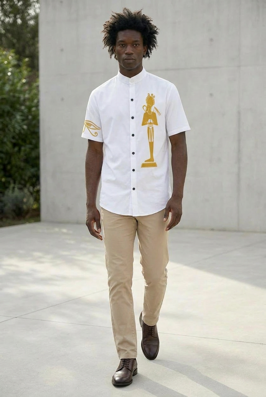 Stand Up Collar Shirt | Osiris Gold Print | Kemet Series | Kinky Nomad