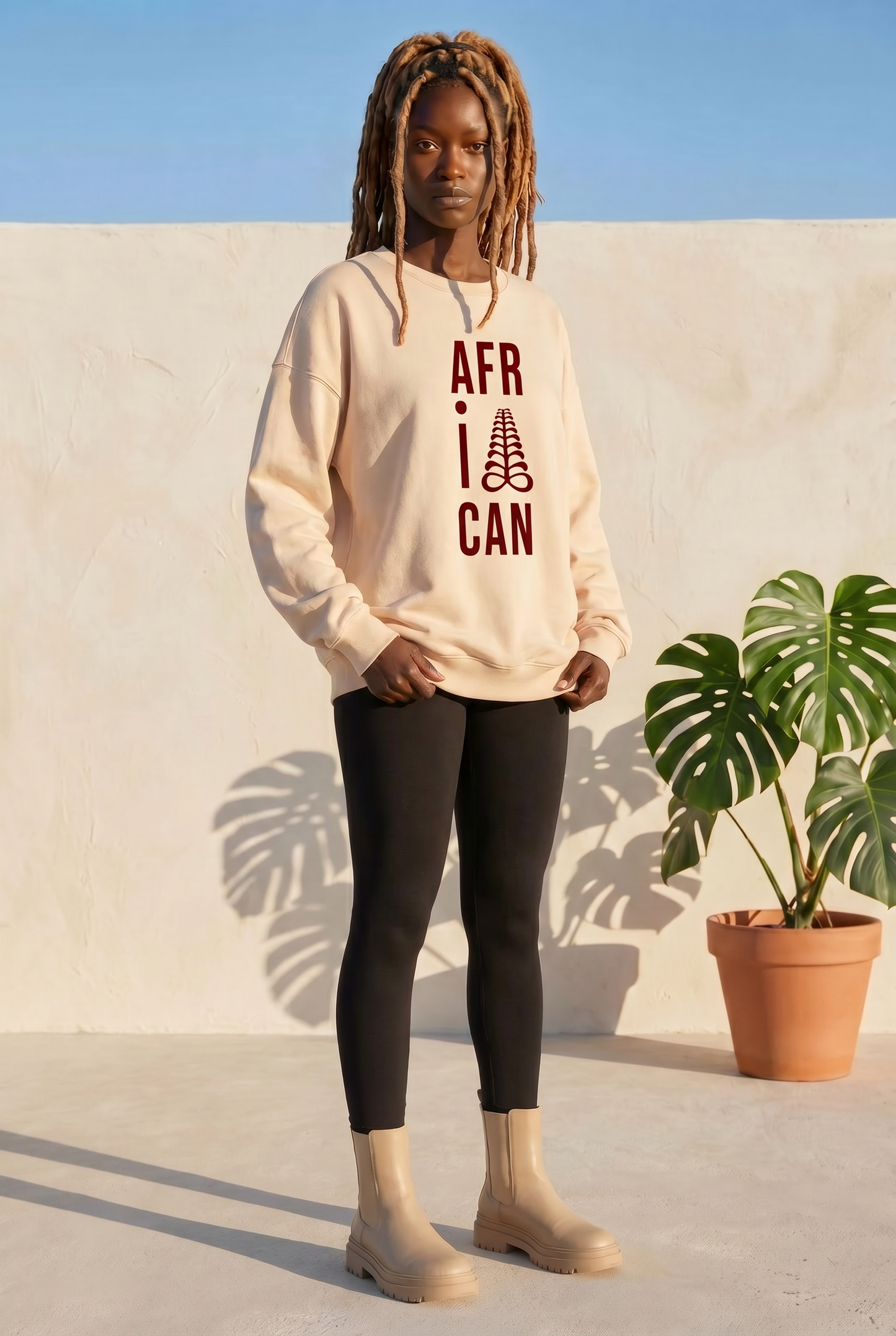 AFRICAN Sweatshirt | Aya Adinkra Symbol | Recycled Fleece | Kinky Nomad