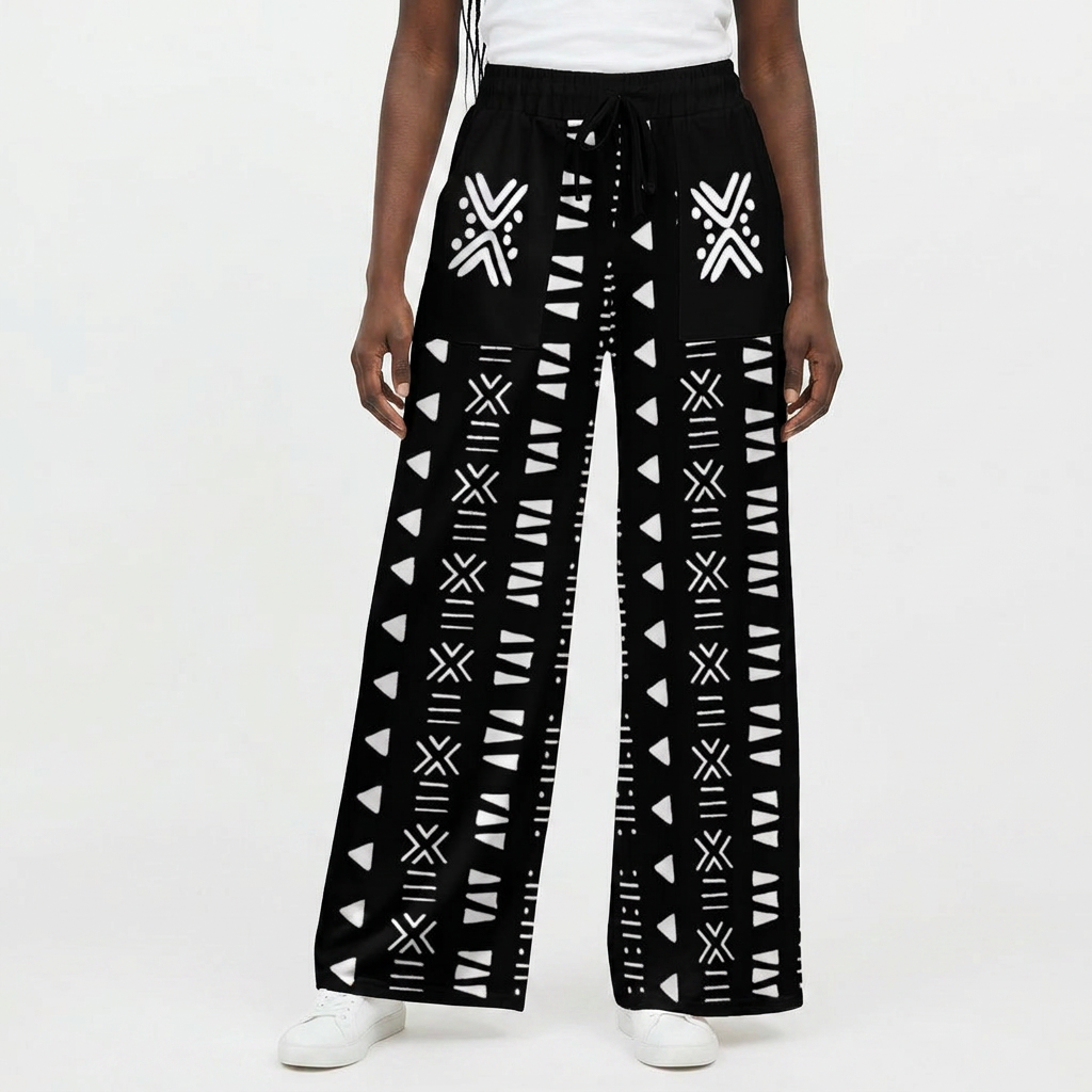 Printed Wide Leg Pants | Angles Bogolan Ghana Isis | Kinky Nomad