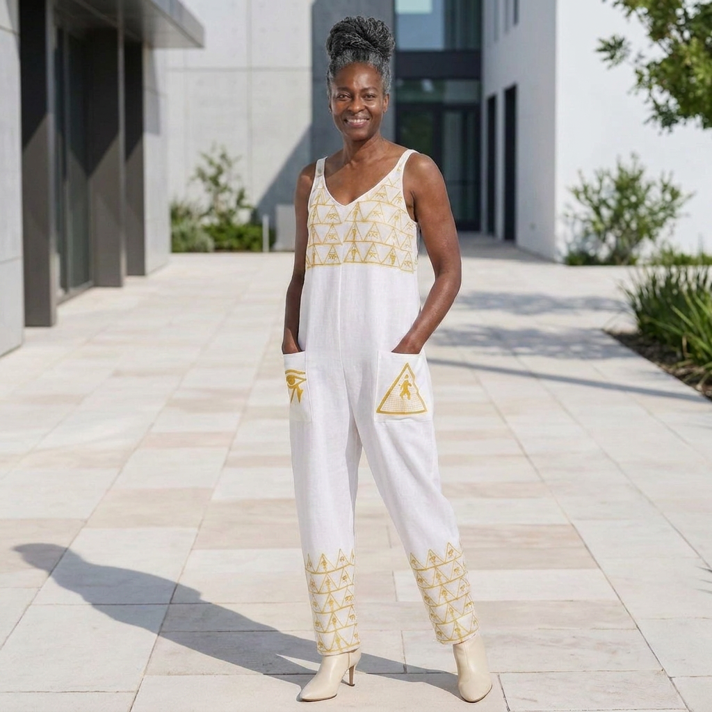 Isis V-Neck Jumpsuit | Kemet Series | Black & White | Kinky Nomad