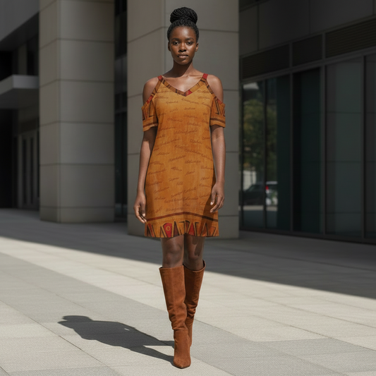 Ghana Inspired African Print Cold Shoulder Dress | Kinky Nomad