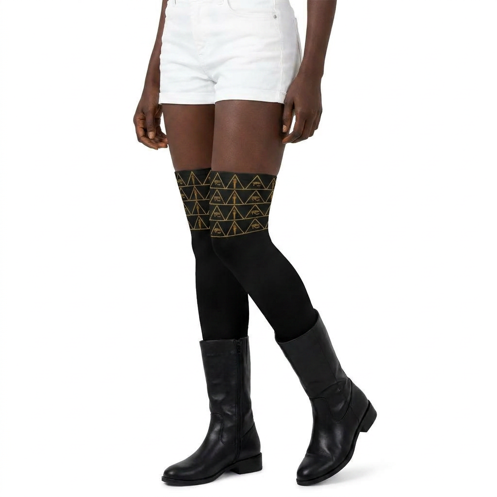 Printed Thigh-High Stockings | Isis Bogolan Angles | Kinky Nomad