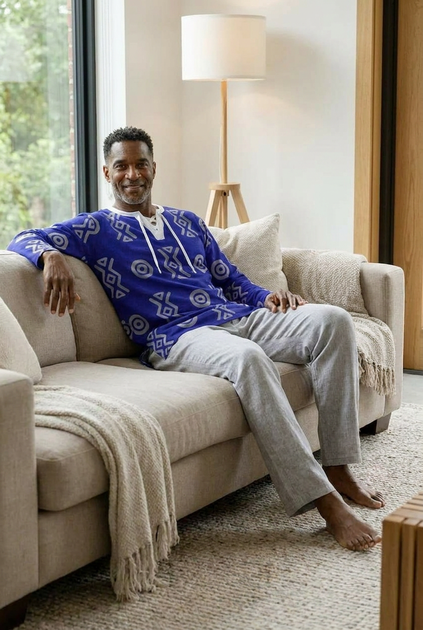 African Linen Shirt | Adinkra-Inspired Geometric Long Sleeve | Savanna Collection | Kinky Nomad