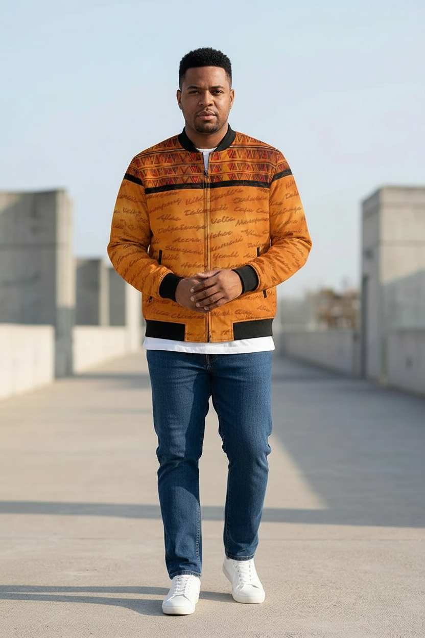 Ghana Print Bomber Jacket | All Roads Lead to Ghana | Kinky Nomad