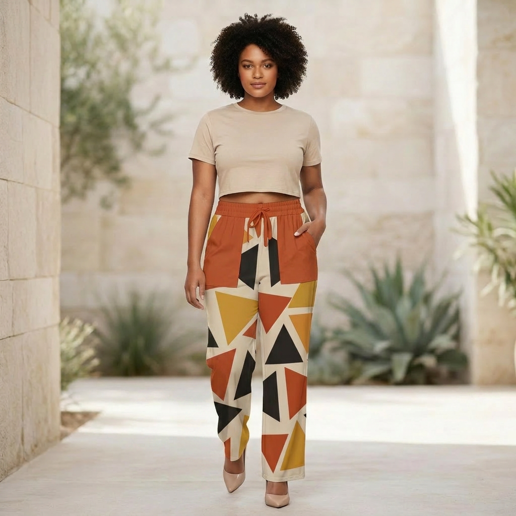 Printed Wide Leg Pants | Angles Bogolan Ghana Ground | Kinky Nomad