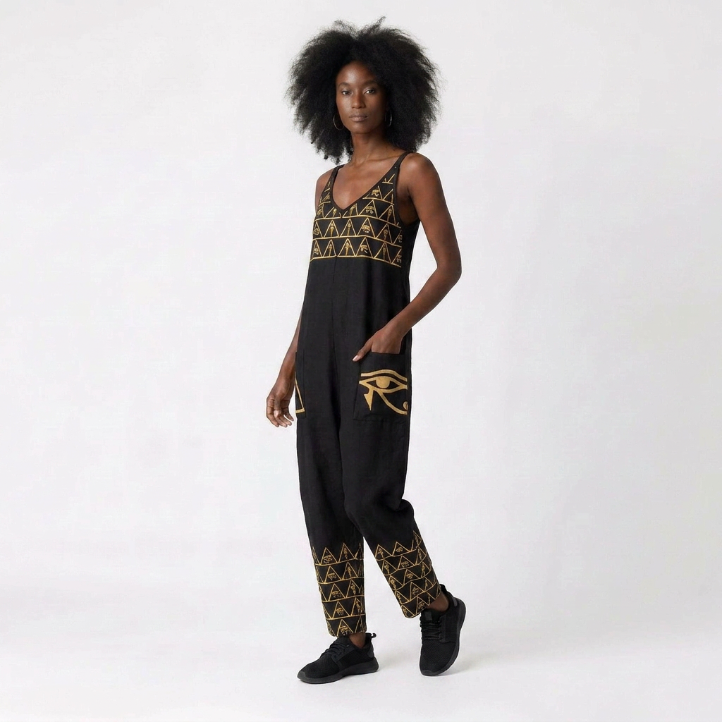 Isis V-Neck Jumpsuit | Kemet Series | Black & Gold | Kinky Nomad