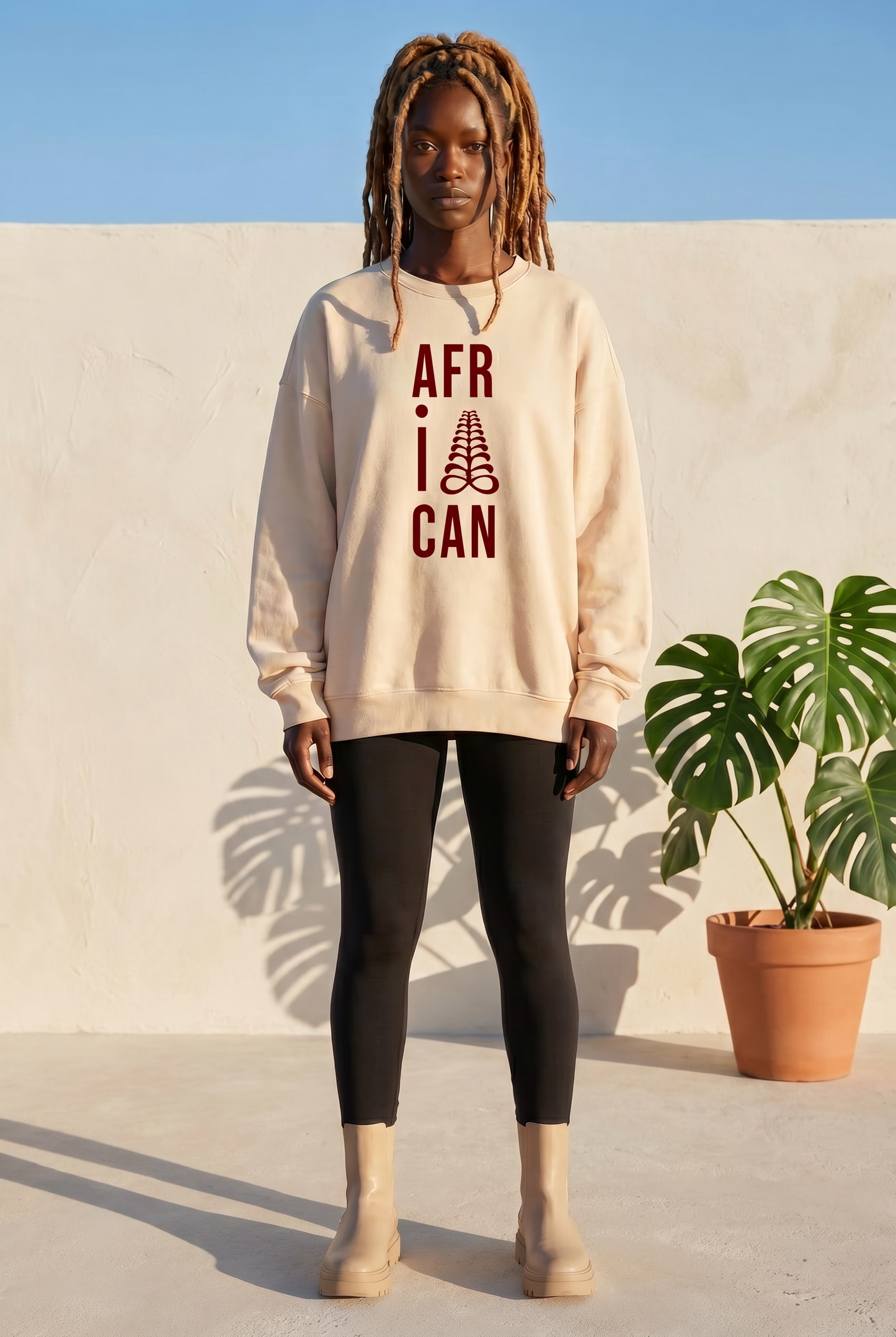 AFRICAN Sweatshirt | Aya Adinkra Symbol | Recycled Fleece | Kinky Nomad