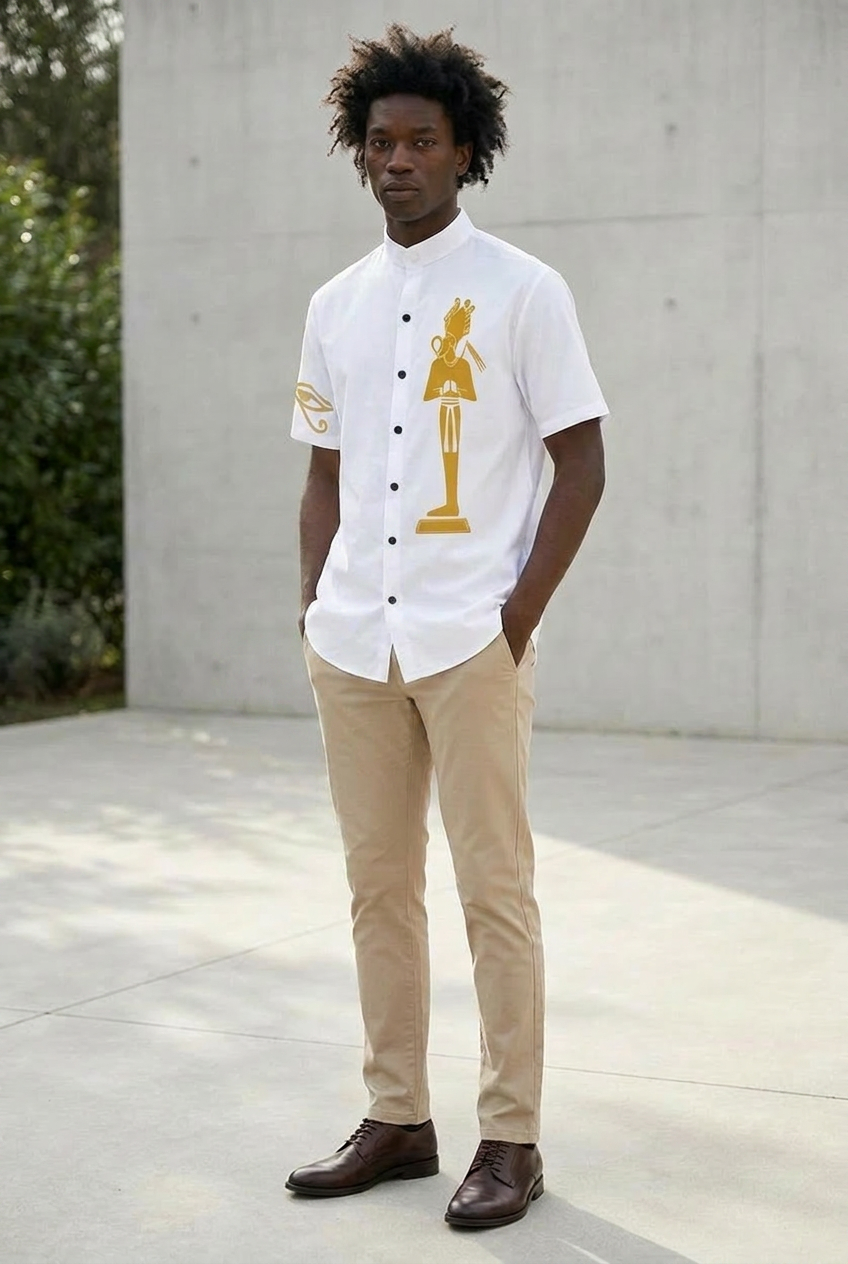 Stand Up Collar Shirt | Osiris Gold Print | Kemet Series | Kinky Nomad