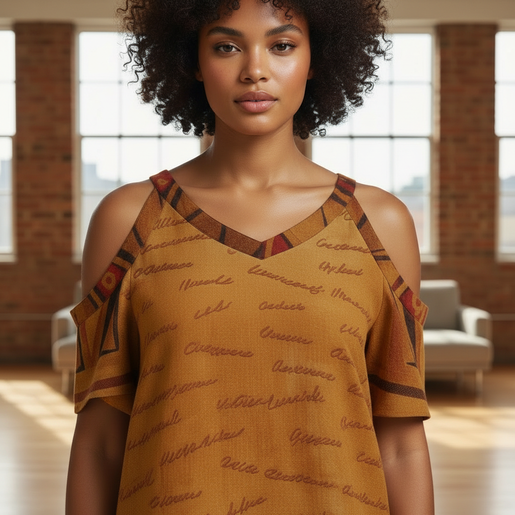 Ghana Inspired African Print Cold Shoulder Dress | Kinky Nomad
