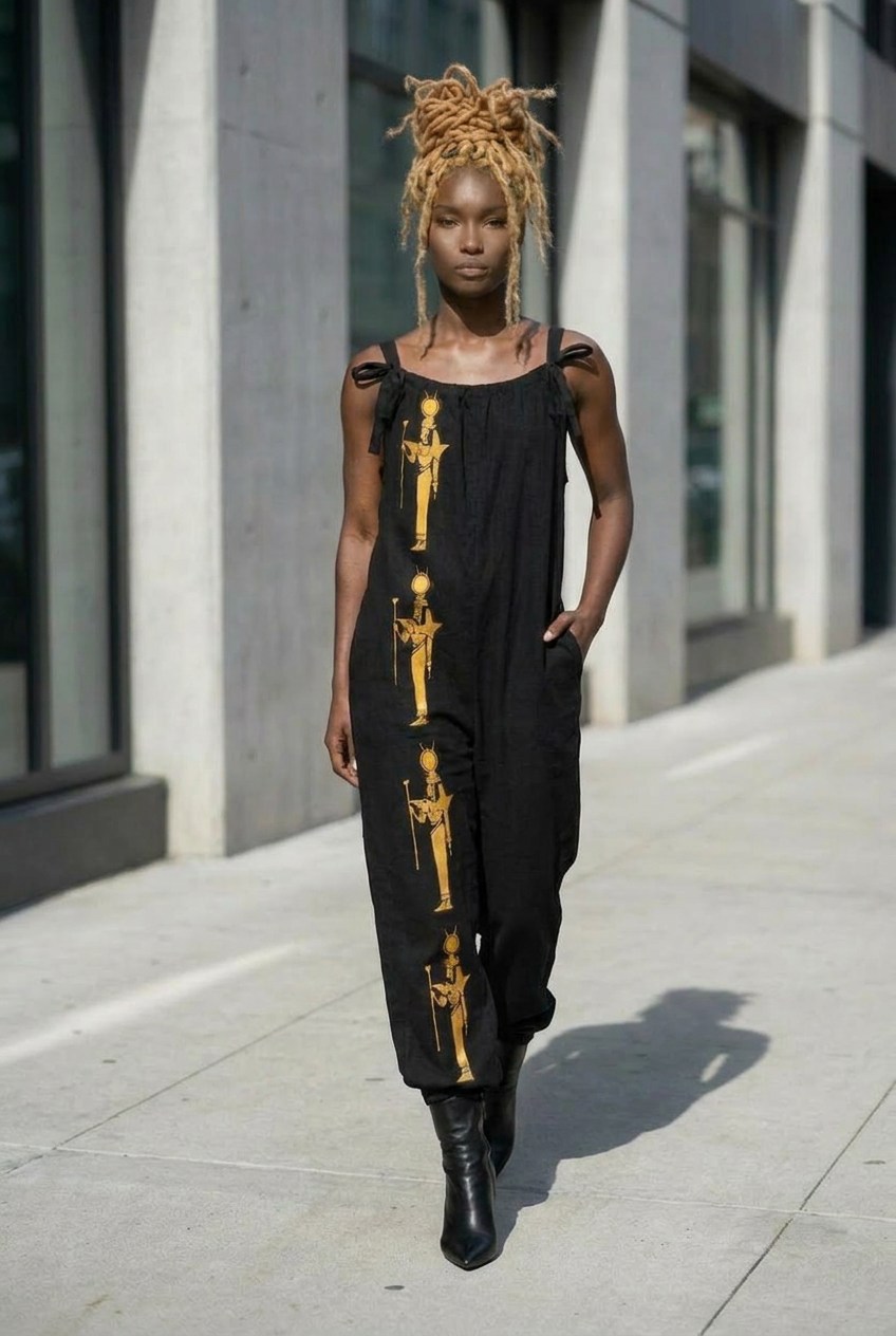 Baggy Harem Jumpsuit | Kemet Angles Ghana Print | Kinky Nomad