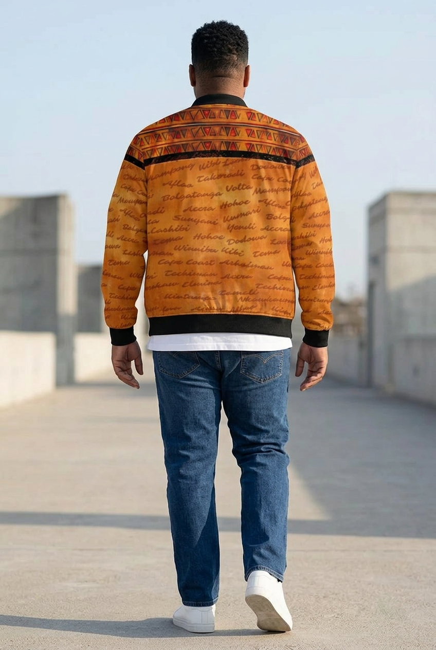 Ghana Print Bomber Jacket | All Roads Lead to Ghana | Kinky Nomad