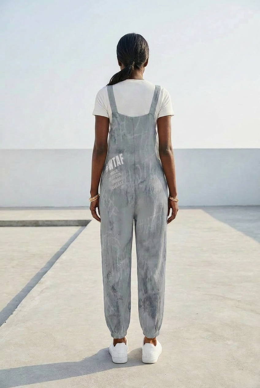 WTAF Baggy Jumpsuit – Oversized Bow Strap Streetwear Romper Baggy Suspender Jumpsuit
