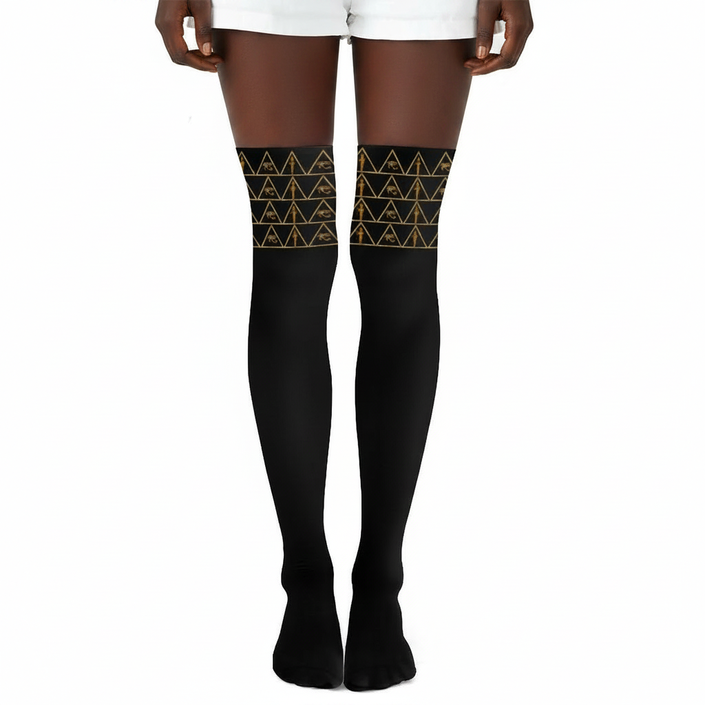 Printed Thigh-High Stockings | Isis Bogolan Angles | Kinky Nomad