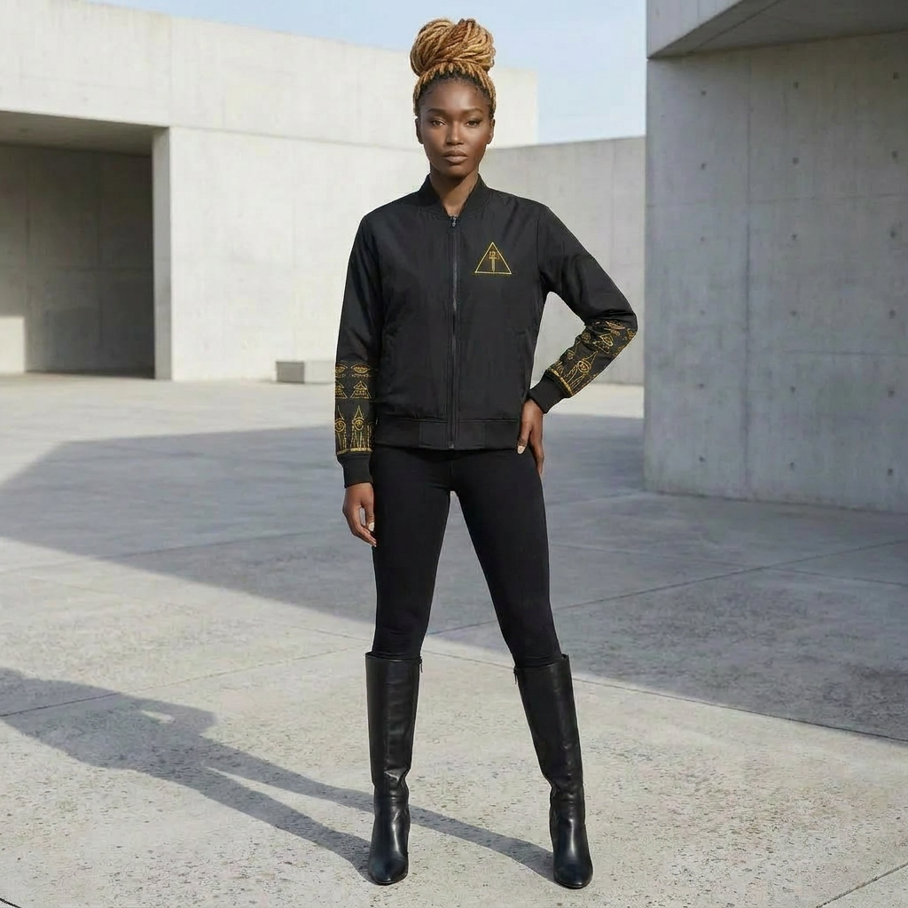 Women's Bomber Jacket | Angles Bogolan Ghana Isis | Kinky Nomad