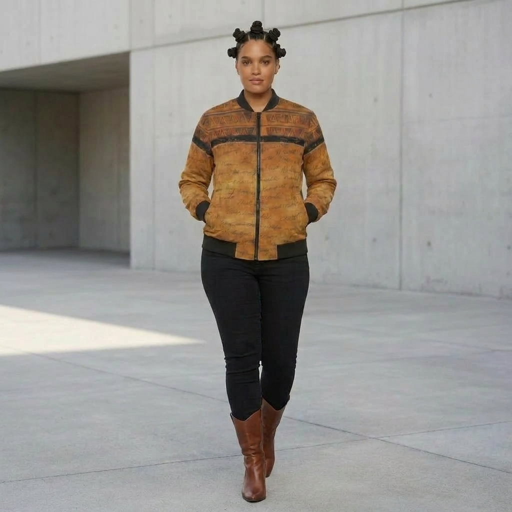Women's Bomber Jacket | Angles Bogolan Ghana Isis | Kinky Nomad