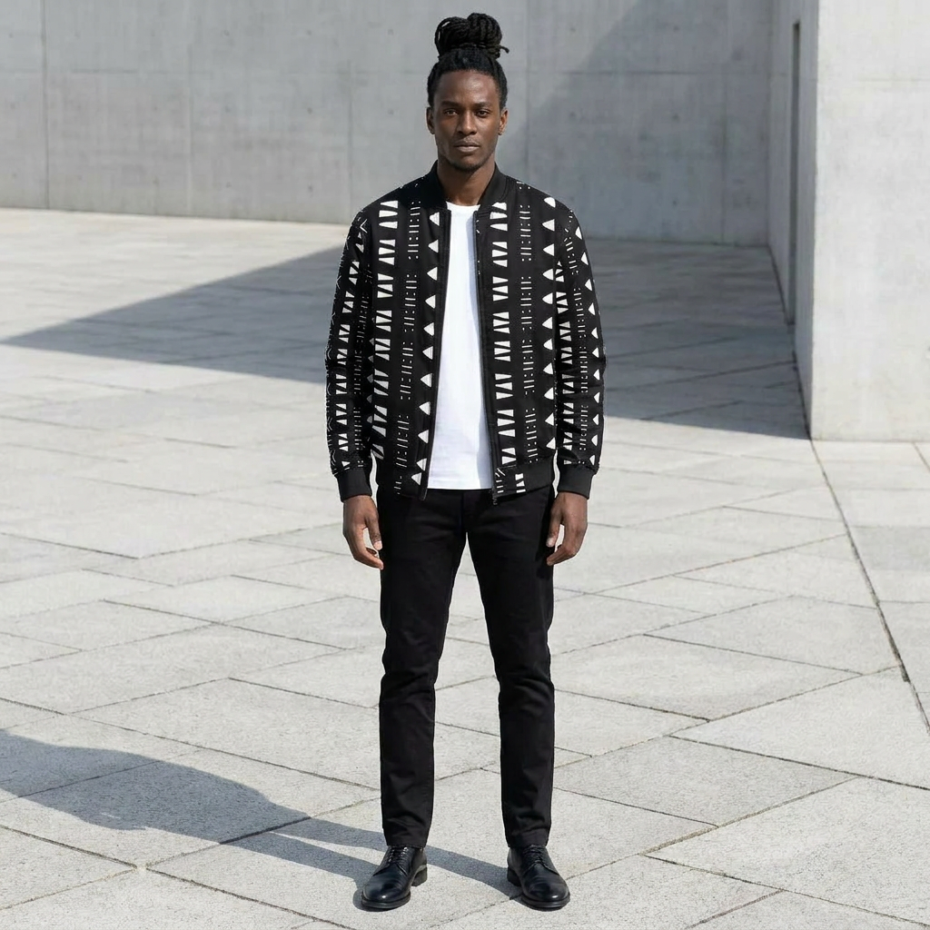 Men's Bomber Jacket | Angles Bogolan Ghana Kemet | Kinky Nomad