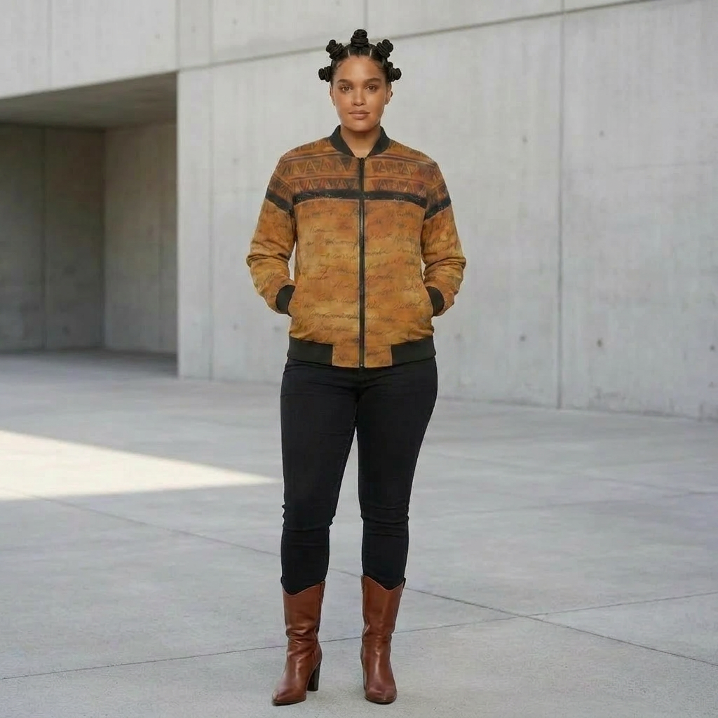 Women's Bomber Jacket | Angles Bogolan Ghana Isis | Kinky Nomad