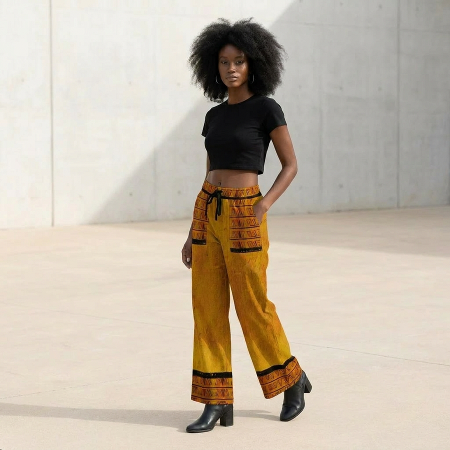 Printed Wide Leg Pants | Angles Bogolan Ghana Isis | Kinky Nomad
